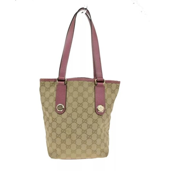 GUCCI Logo GG Pattern Shoulder Hand Bag Canvas Leather Brown Pink GHW 65EE117 - Picture 1 of 14